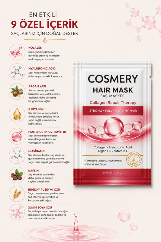 Kolajen Saç Maskesi, Yoğun Nem & Onarıcı Bakım 30 ML