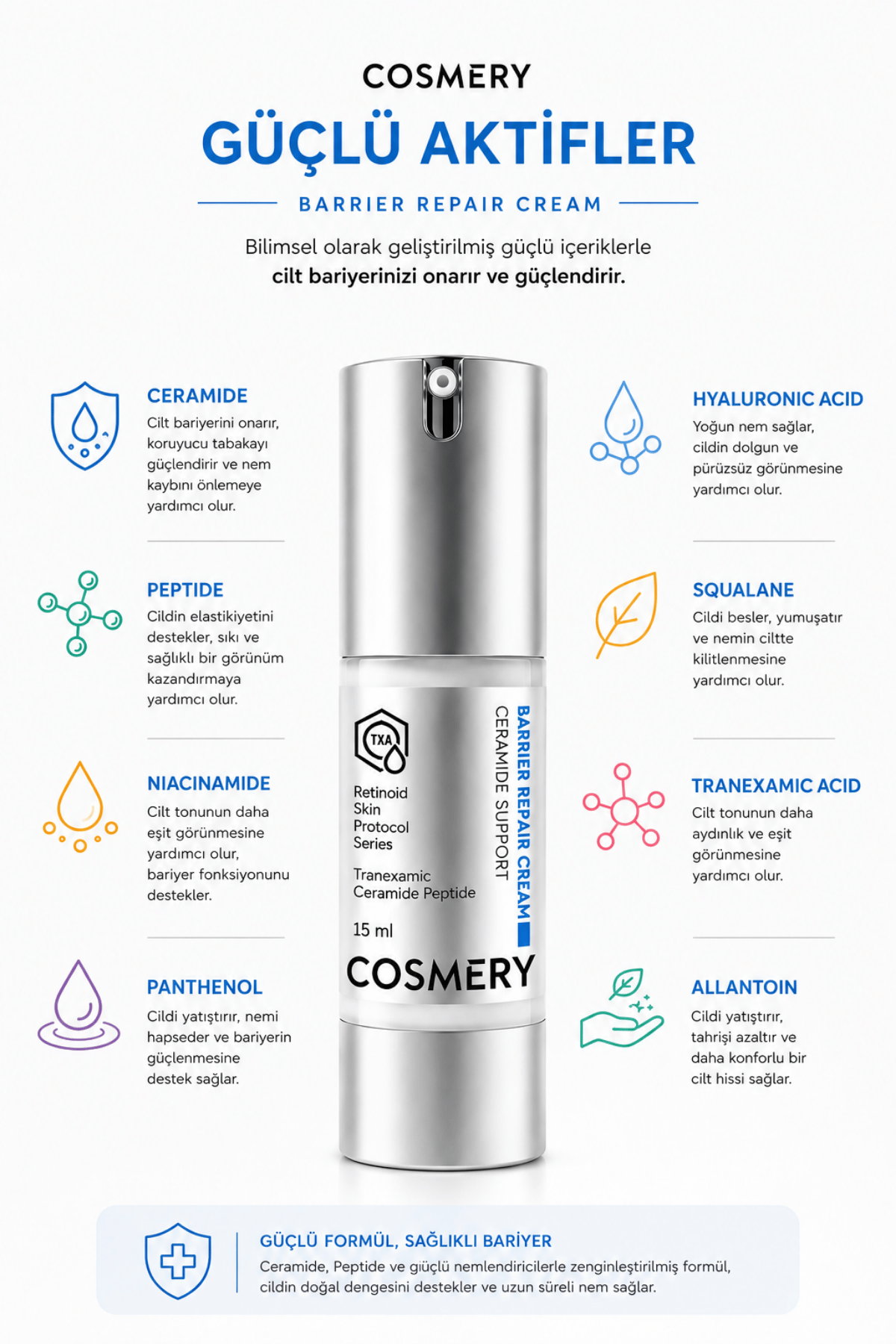 Barrier Repair Cream, Onarıcı Yatıştırıcı ve Bariyer Güçlenmesini Destekleyici 15 ML