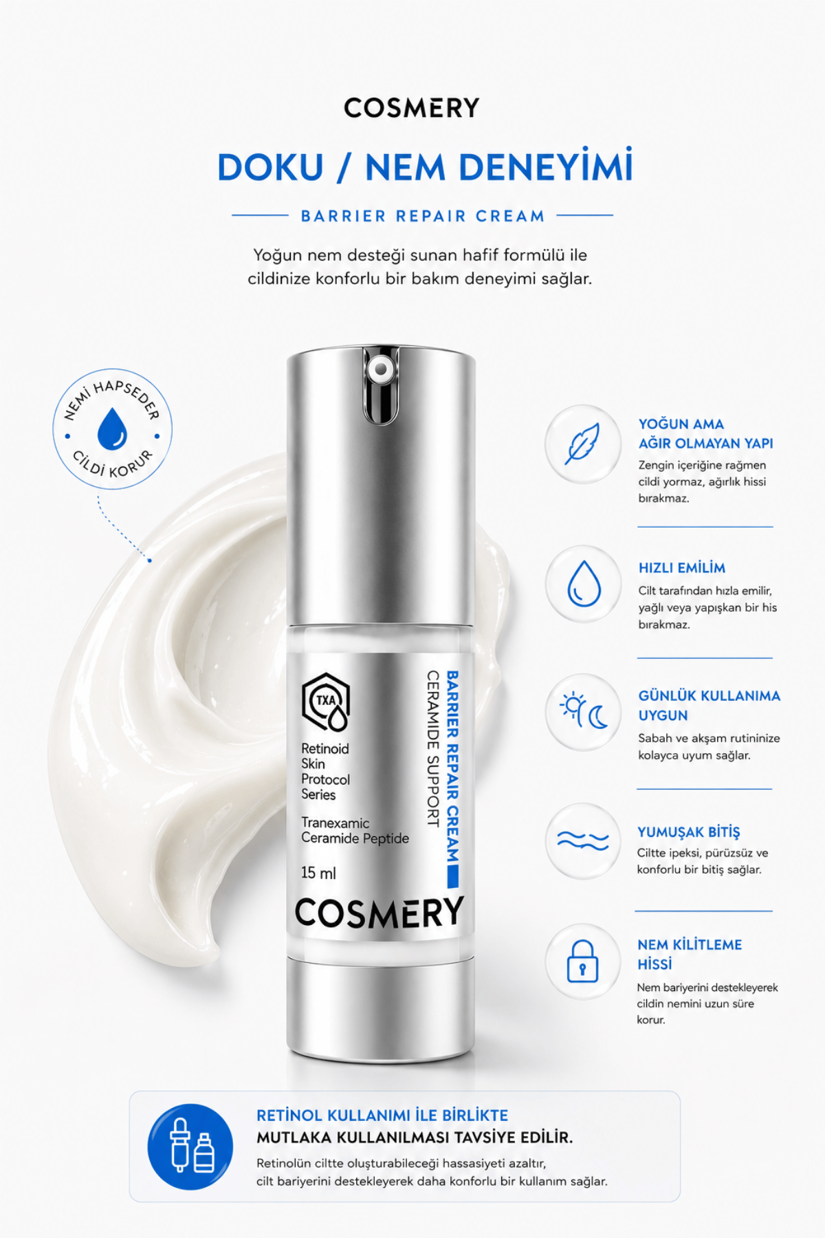 Barrier Repair Cream, Onarıcı Yatıştırıcı ve Bariyer Güçlenmesini Destekleyici 15 ML