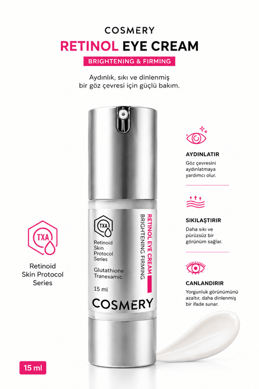 Retinol Eye Cream, Göz Çevresi Kırışıklık, Kaz Ayağı ve Aydınlatma İçin Bakım Kremi 15 ML