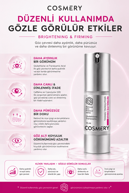Retinol Eye Cream, Göz Çevresi Kırışıklık, Kaz Ayağı ve Aydınlatma İçin Bakım Kremi 15 ML