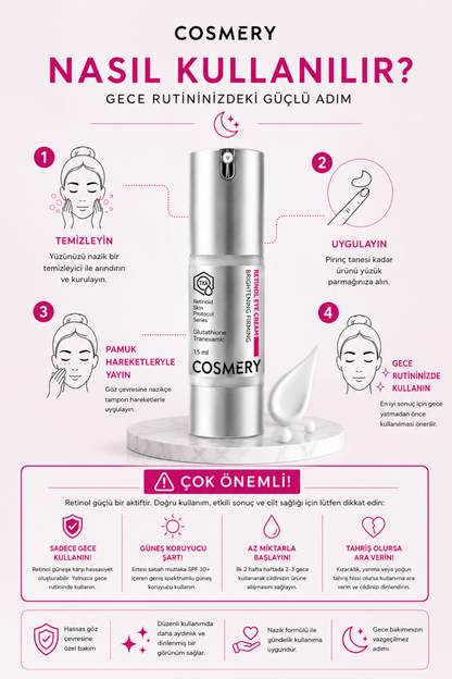 Retinol Eye Cream, Göz Çevresi Kırışıklık, Kaz Ayağı ve Aydınlatma İçin Bakım Kremi 15 ML