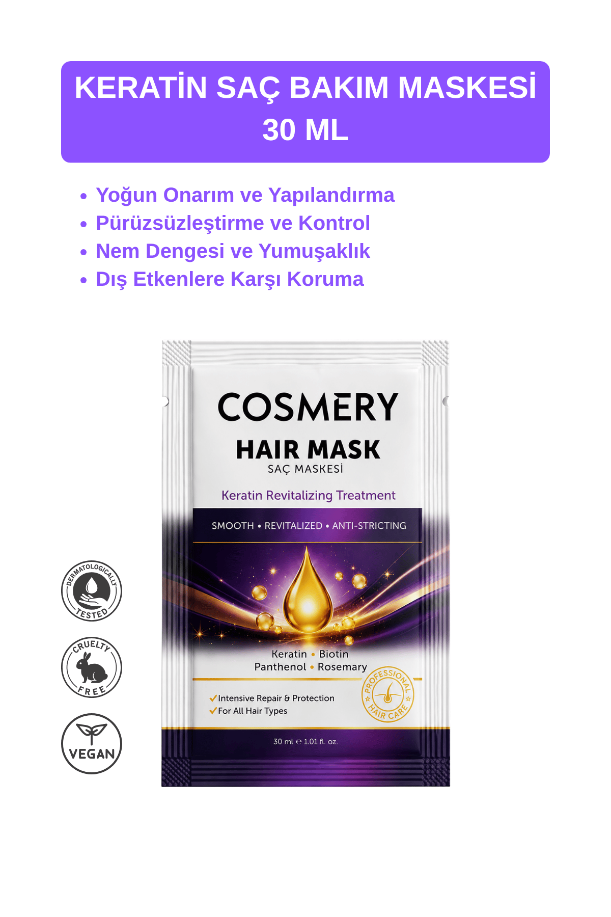 Keratinli Saç Maskesi, 30 ML