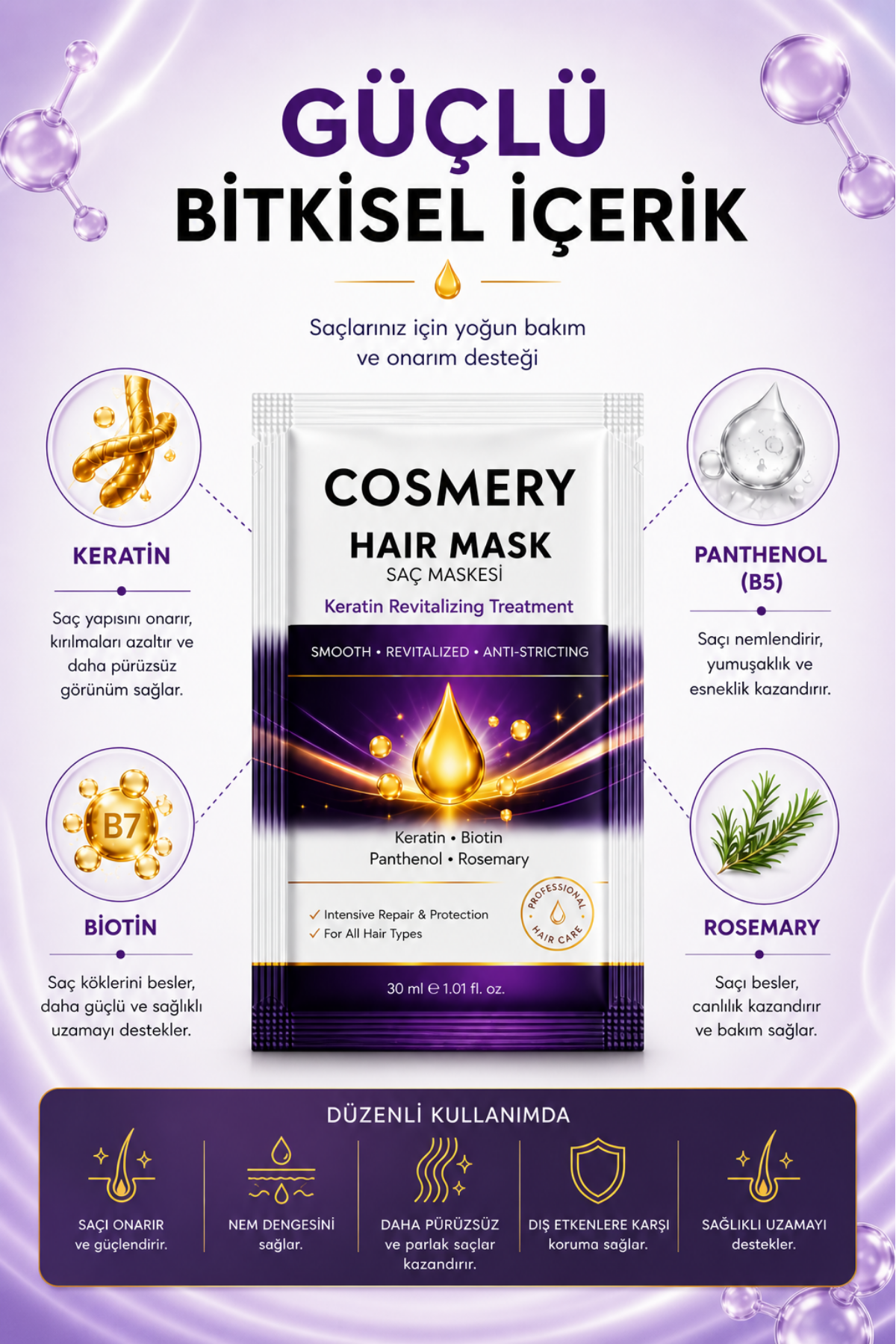 Keratinli Saç Maskesi, 30 ML