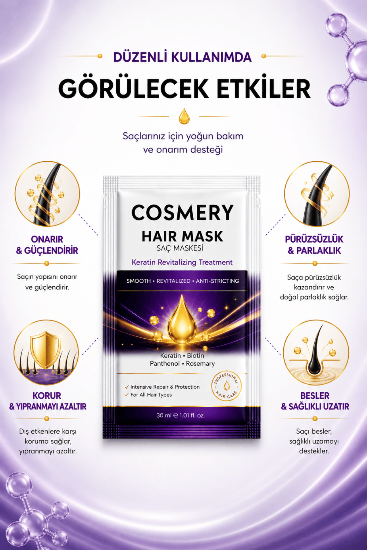 Keratinli Saç Maskesi, 30 ML