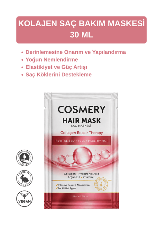 Kolajen Saç Maskesi, Yoğun Nem & Onarıcı Bakım 30 ML