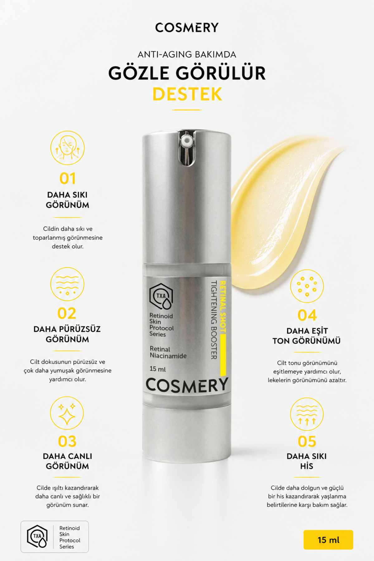 Retinal Shot Cream, Anti-Aging, Sıkılaştırıcı ve Kırışıklık Karşıtı 15 ML