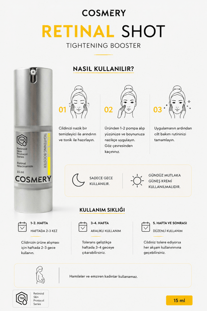 Retinal Shot Cream, Anti-Aging, Sıkılaştırıcı ve Kırışıklık Karşıtı 15 ML